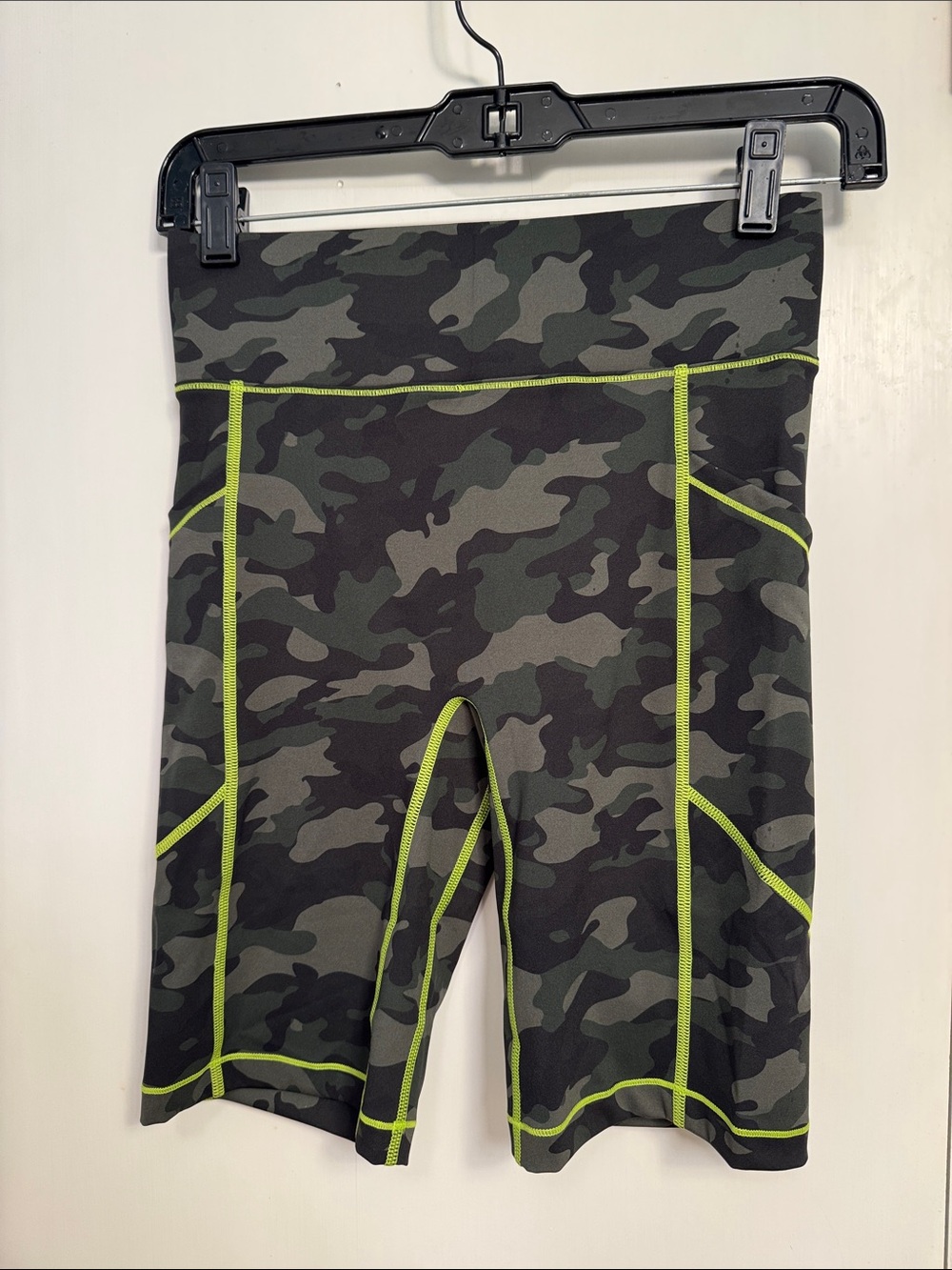 All Access Camo High-Waist Biker Shorts with Neon Stitching NWT